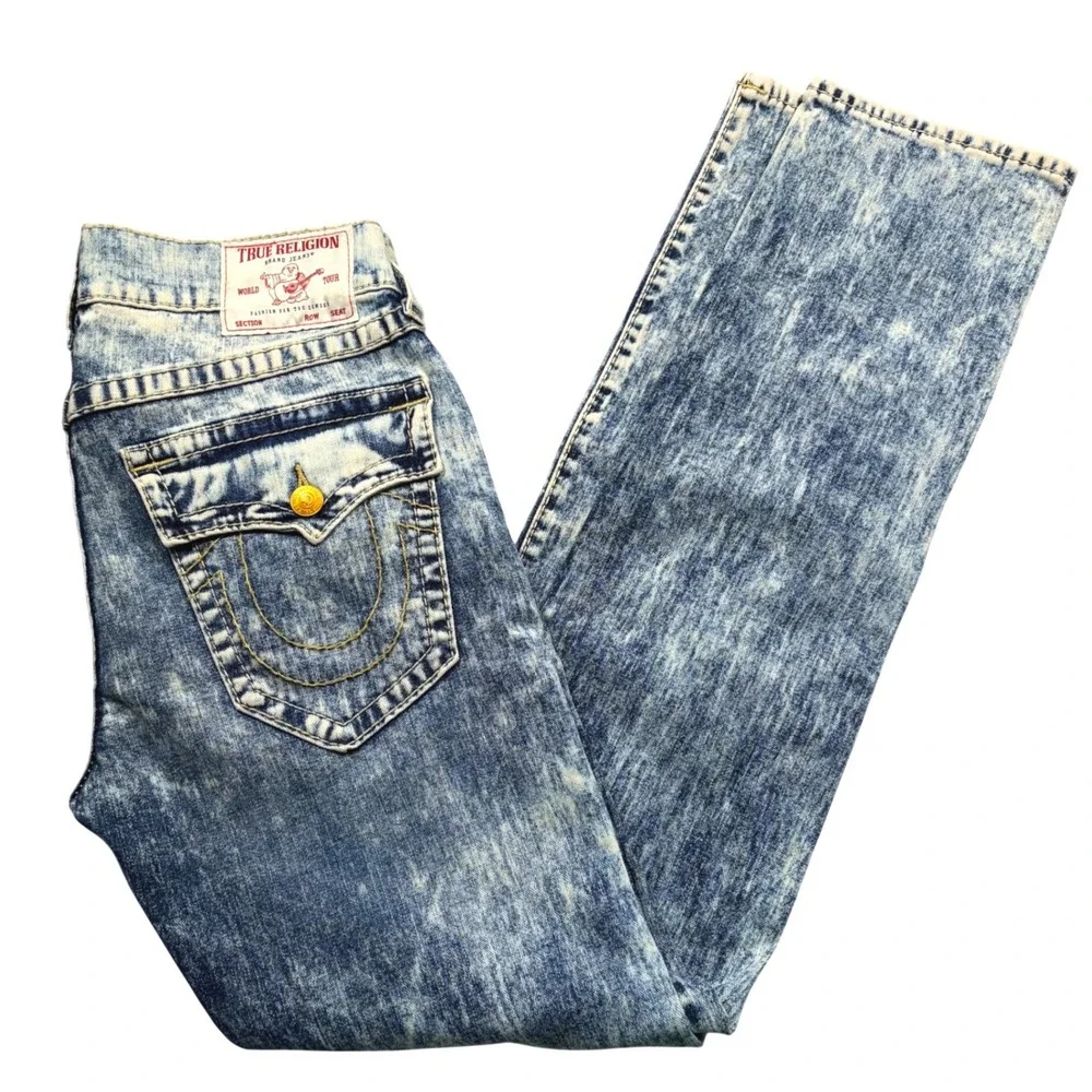 Y2K Mens True Religion Rocco Relaxed Skinny Acid Wash Blue Jeans Mens 32 NEW